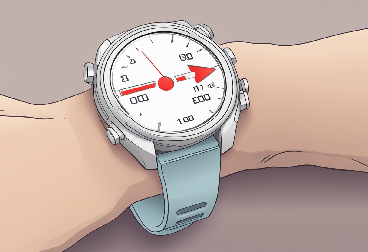 A heart rate monitor displays a steady, regular pulse. A hand adjusts the settings, ensuring the heart rate stays within a healthy range