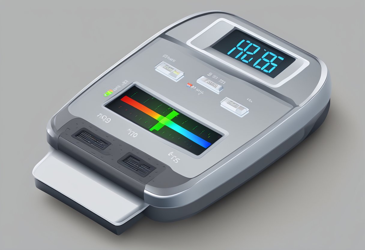 A heart rate monitor displaying a steady, normal heart rate