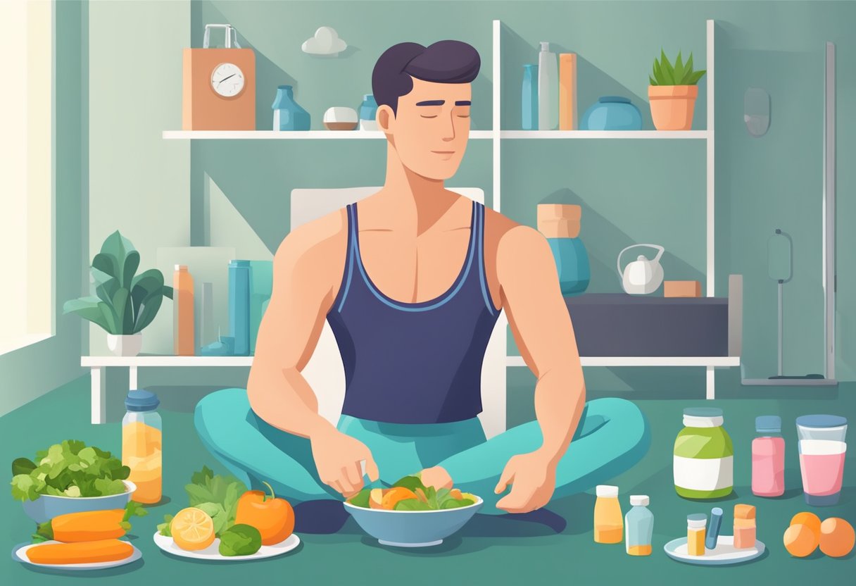 A person exercises, eats healthy, and takes medication. They avoid smoking and manage stress