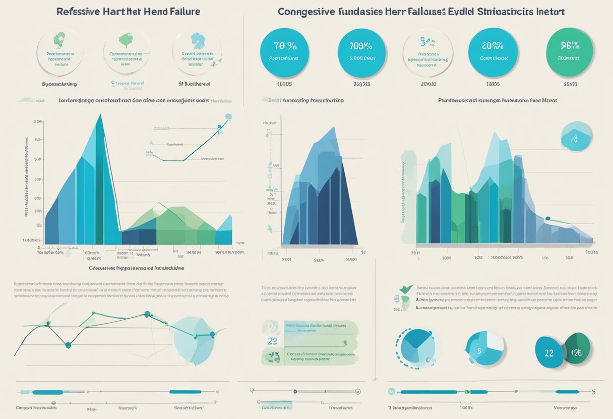 A chart displaying congestive heart failure statistics, with graphs and data points illustrating epidemiological insights