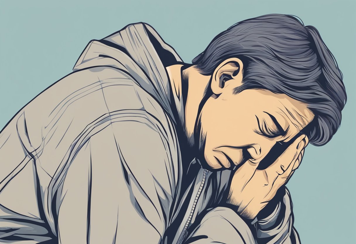 A person clutching their chest in pain, with a worried expression on their face