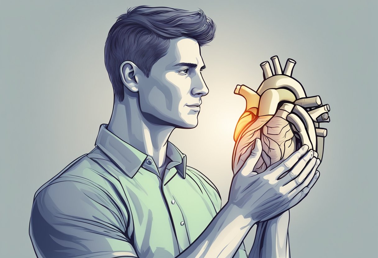 A male figure with a steady pulse, representing a normal heart beat