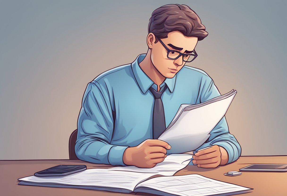 A person checks a list of FAQs about heart palpitations, looking concerned