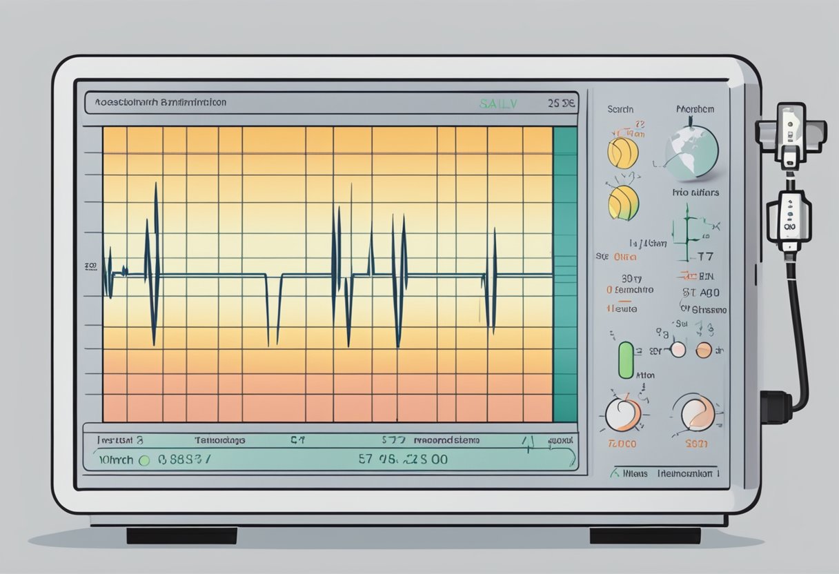A heart monitor displays erratic spikes in rhythm, indicating salvo arrhythmias
