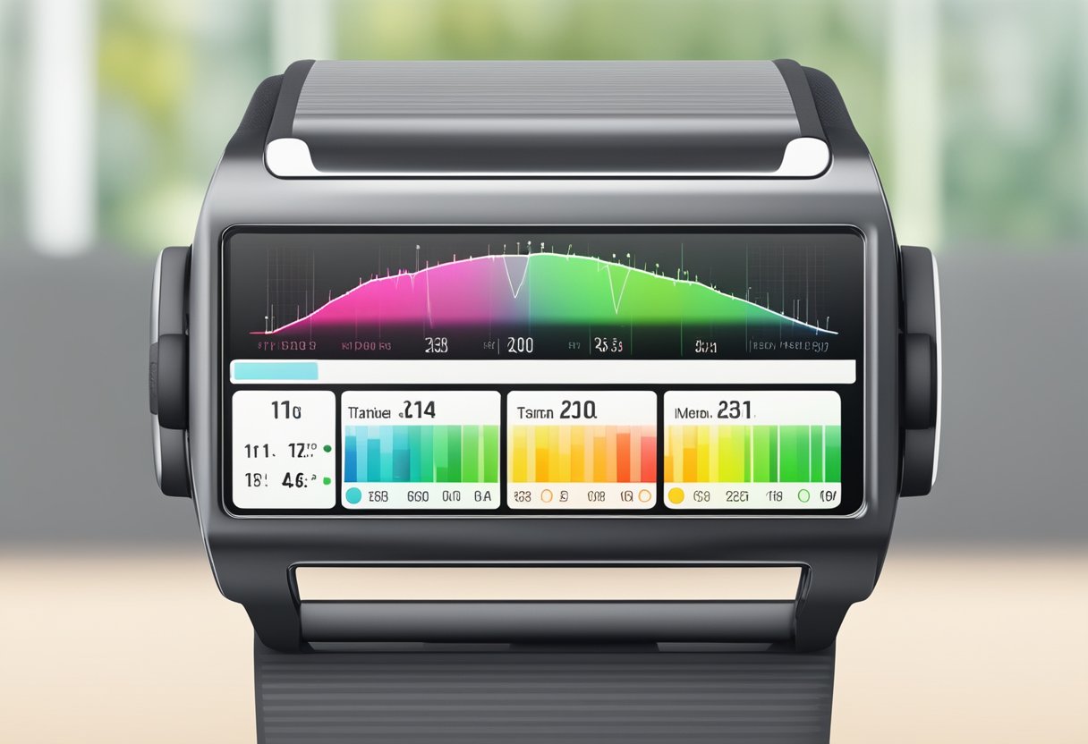 A heart rate monitor displaying different training zones with clear labels and color coding