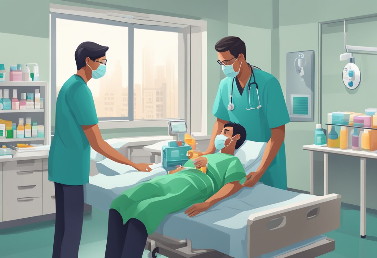 A doctor administers medication to a heart virus patient in a hospital room