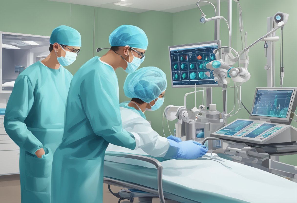 A surgeon carefully monitors two heart transplant procedures, noting differences in clinical considerations and postoperative management