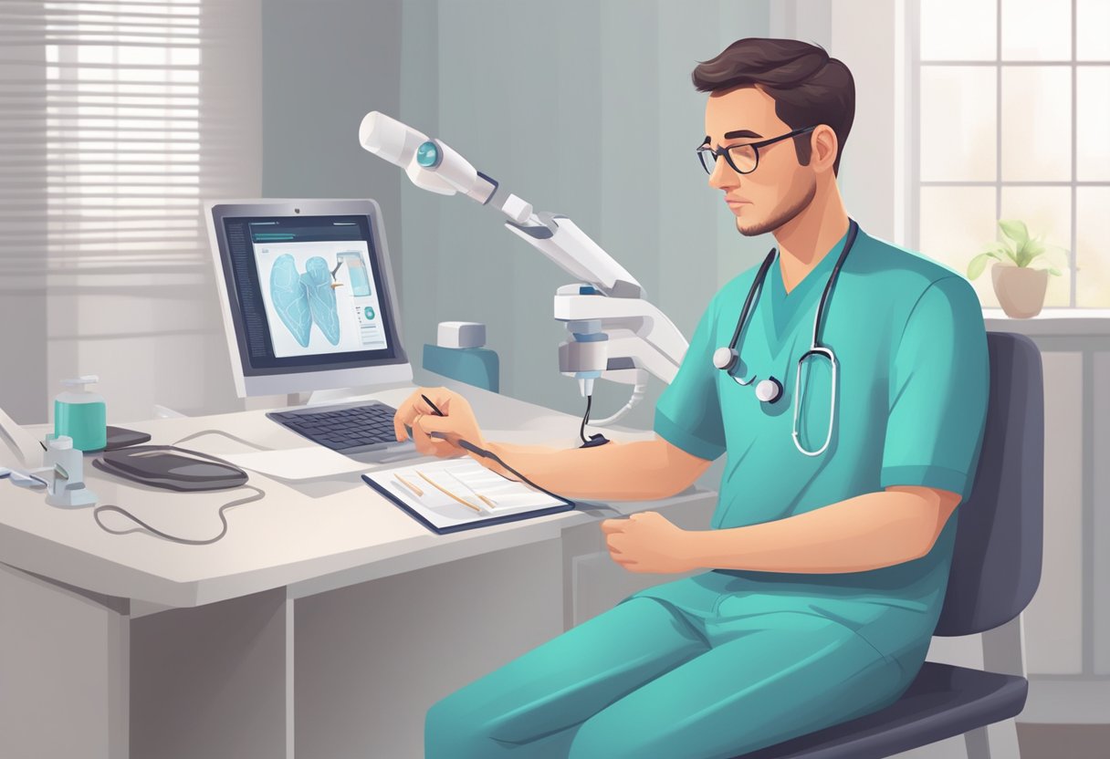 A doctor examines a patient's medical history and performs tests to identify the underlying cause of heart palpitations at rest