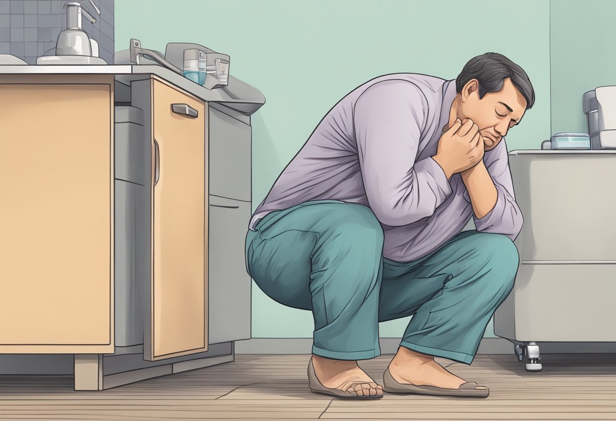 A person with swollen feet struggles to breathe, holding their chest in discomfort, as a heart failure diagnosis sinks in