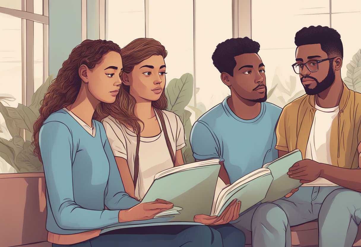 A group of young people looking concerned while reading a "Frequently Asked Questions" page about heart attacks