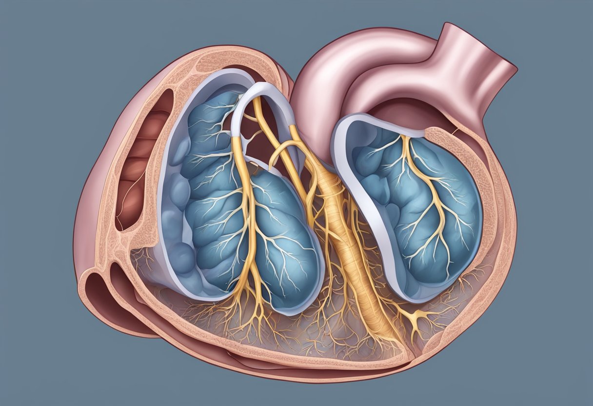 A heart valve with elongated and weakened leaflets, characteristic of Marfan Syndrome