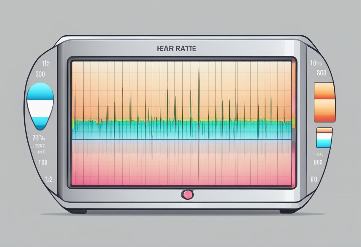 A heart rate monitor displays a steady, rhythmic pattern within the normal range