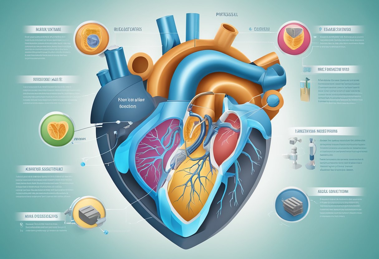 A heart valve diagram with FAQs surrounding it
