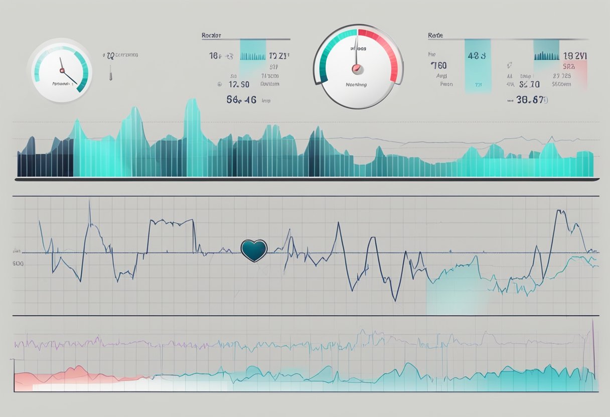 A heart rate monitor displays a steady rhythm