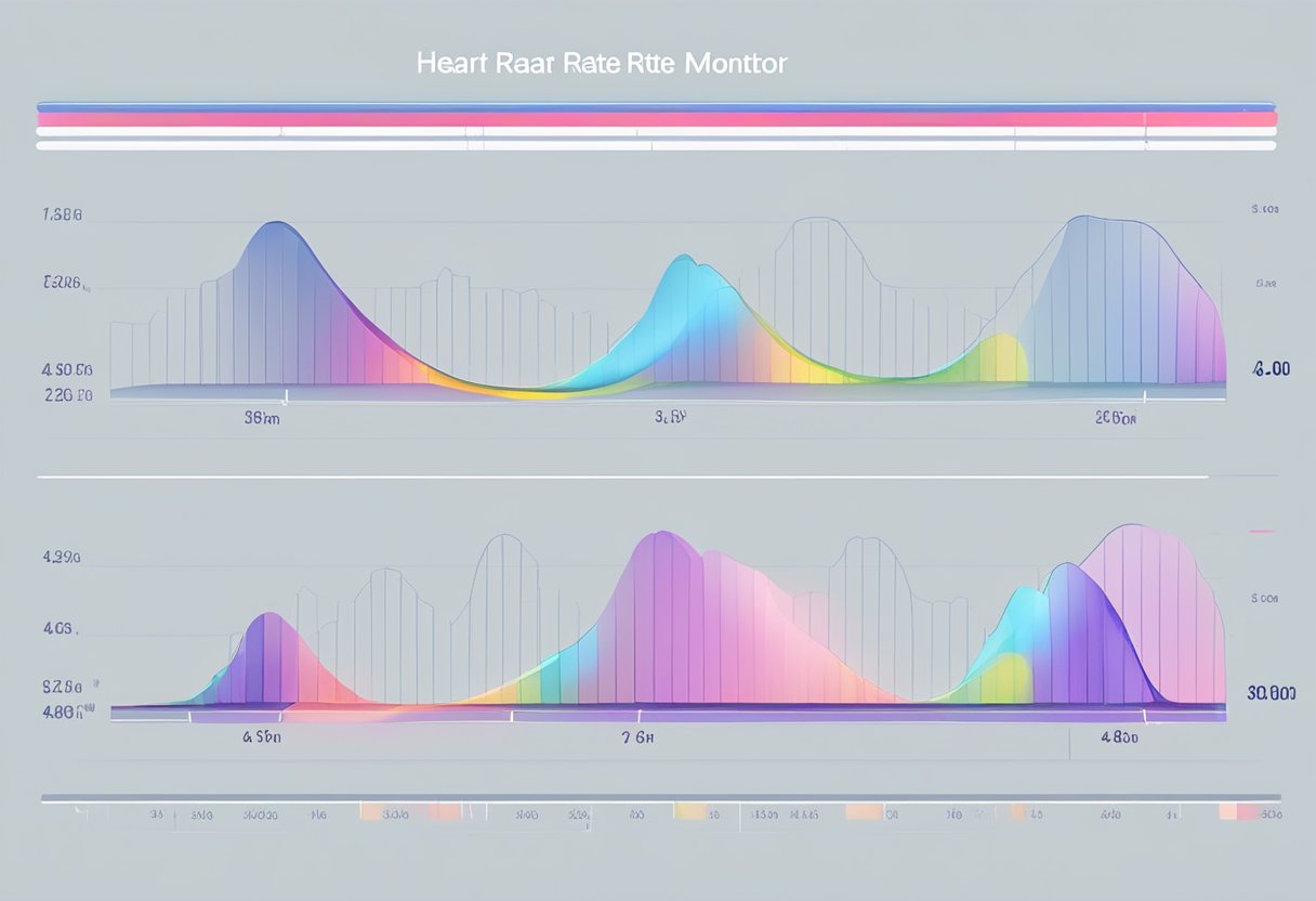 A heart rate monitor displays different heart rates corresponding to different age groups