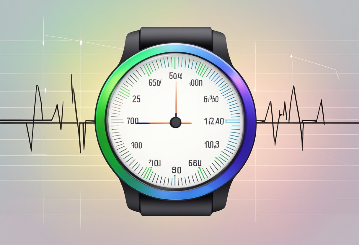 A heart rate monitor displays a steady pulse within the normal range