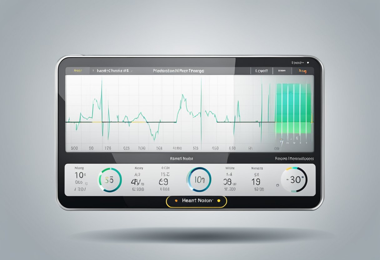 A heart rate monitor displays a steady, rhythmic pulse within the normal range