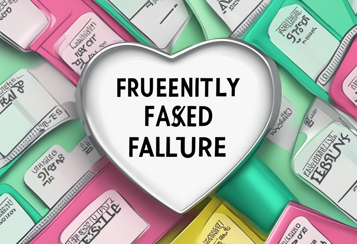 A heart-shaped marker labeled "Frequently Asked Questions" for heart failure