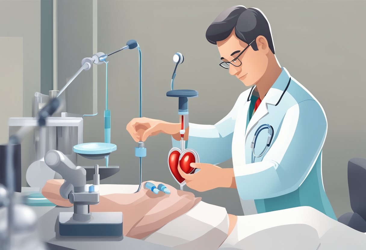 A doctor carefully administers medication to treat a blood clot in a heart valve