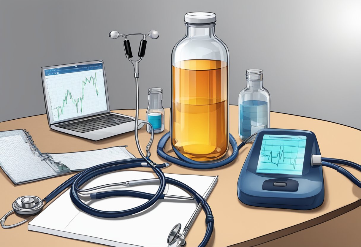 Diovan bottle next to stethoscope, EKG monitor, and heart model