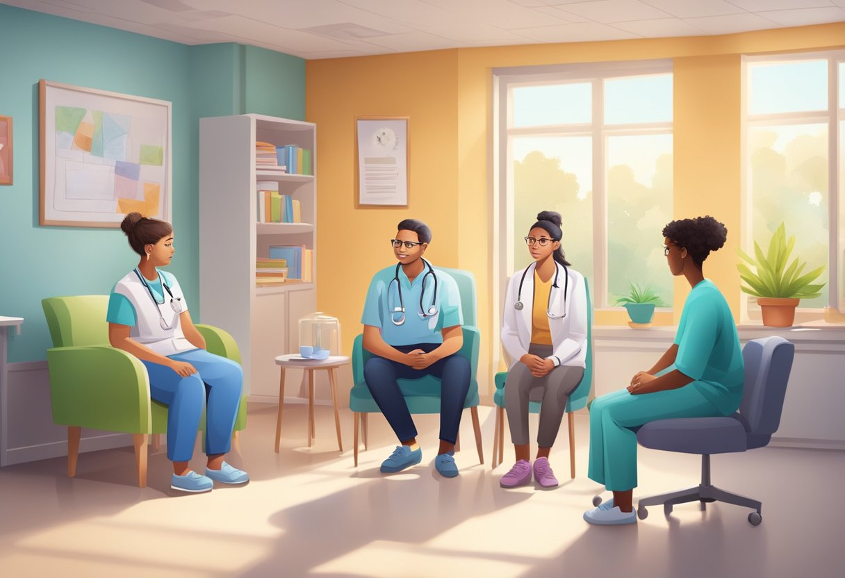 A pediatric cardiologist discusses comprehensive care and treatment options with a concerned family in a bright and welcoming clinic setting