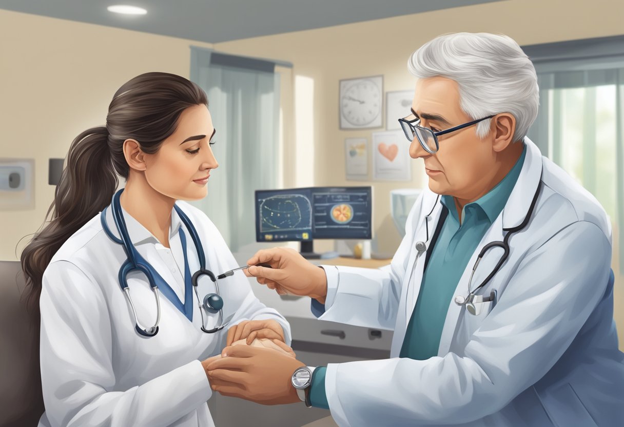 A doctor carefully measures and administers Diovan to a patient with heart failure, while monitoring their vital signs and adjusting the dosage as needed