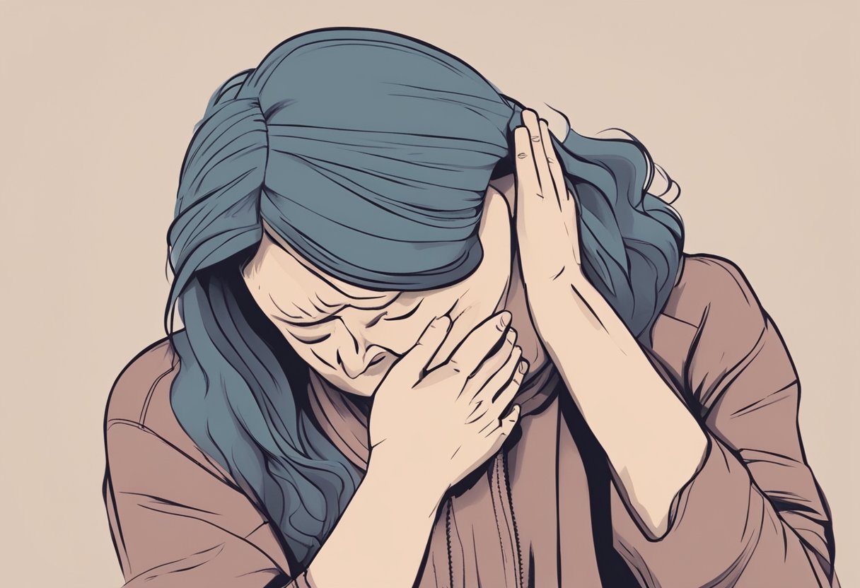 A person clutching their chest in pain, with a look of distress on their face