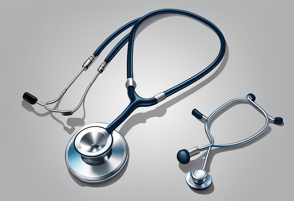 A stethoscope placed on anatomical landmarks of the chest, representing heart valve auscultation technique mnemonic