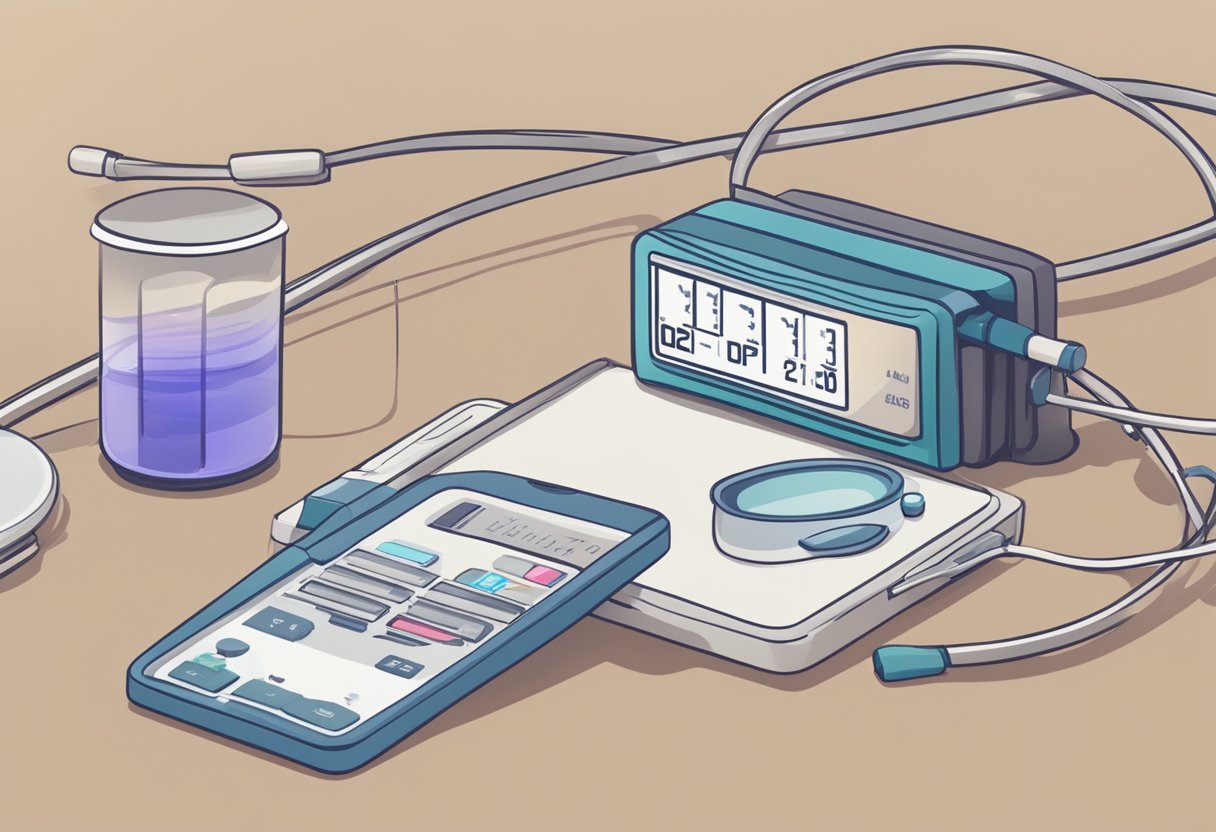 A heart rate monitor displaying erratic spikes and dips, with dextromethorphan medication nearby