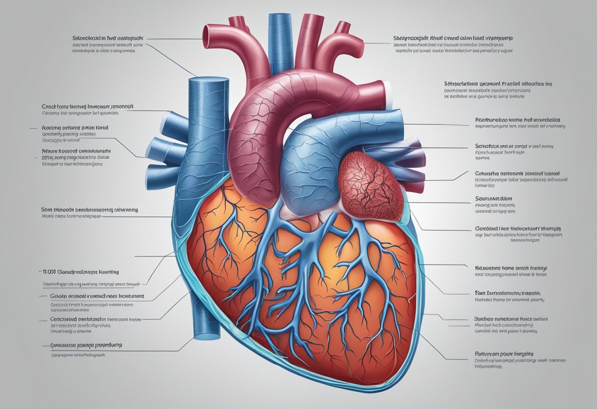 A heart with congested blood vessels and fluid buildup, causing strain and reduced pumping efficiency