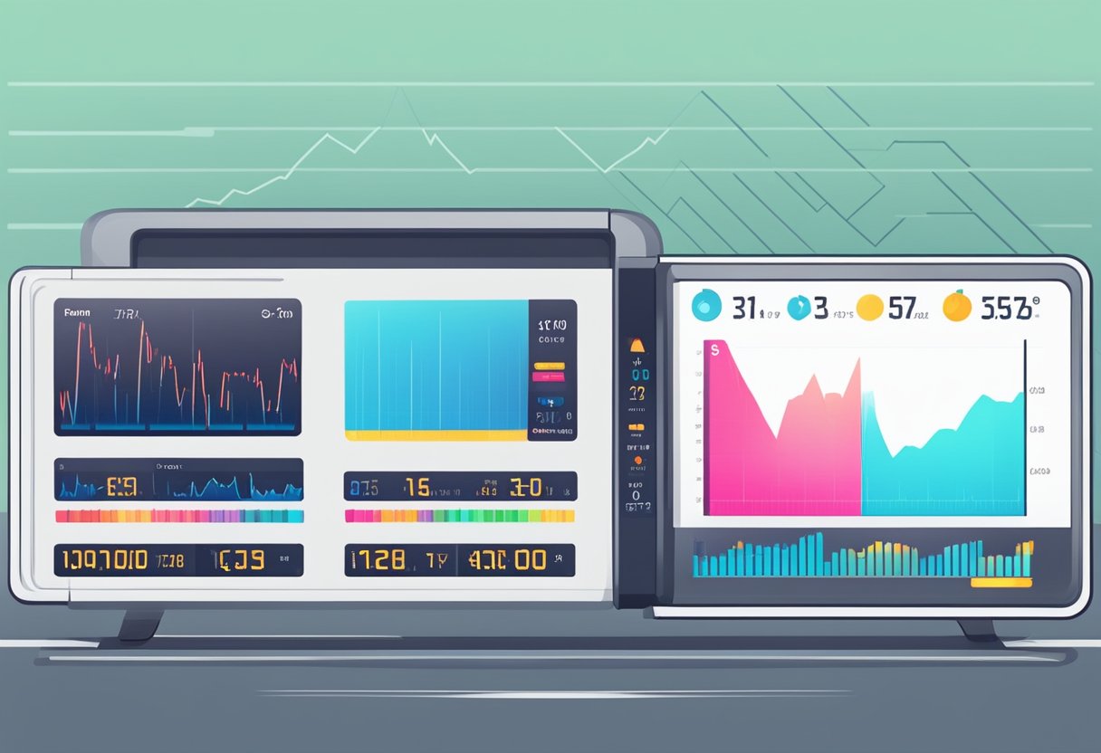 A digital heart rate monitor displays fluctuating numbers during a workout