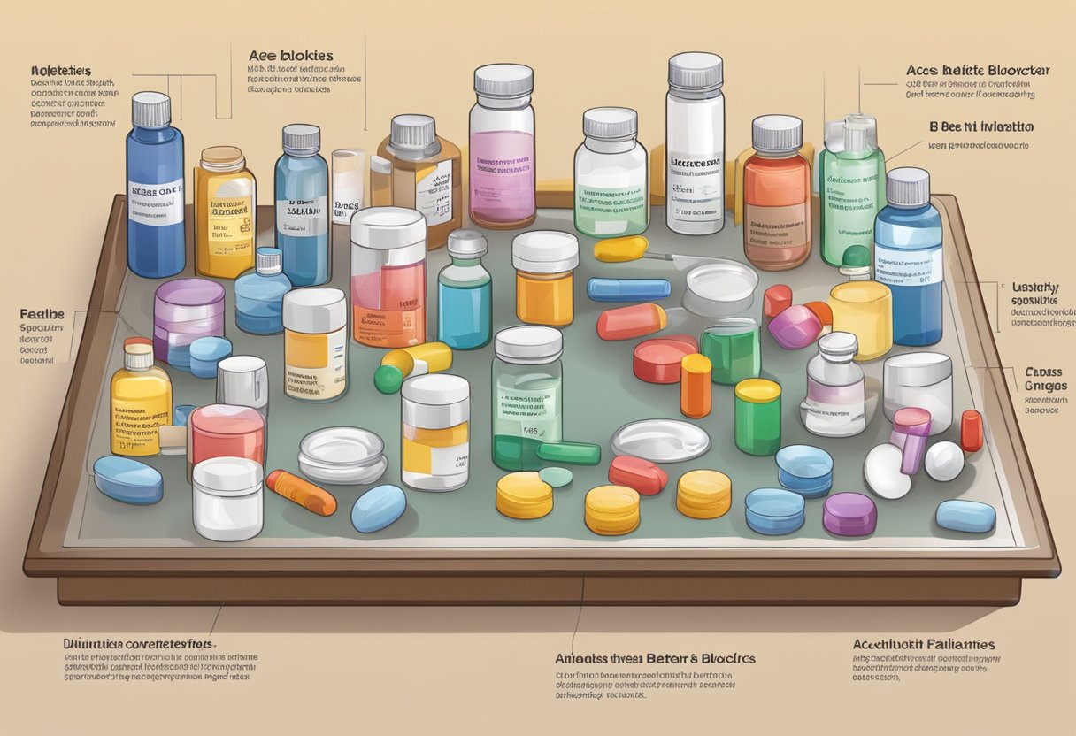 A table with various medications for congestive heart failure, including diuretics, ACE inhibitors, and beta-blockers