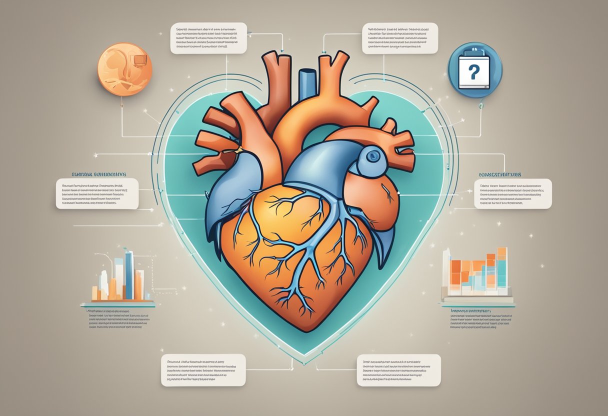 A heart-shaped diagram with "Rheumatic Heart Disease Definition" in bold, surrounded by question marks