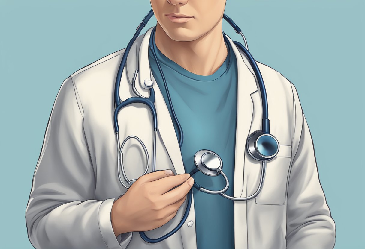 A stethoscope placed on a chest, capturing the sound of the heart valves. The listener concentrates, capturing the subtle nuances of the auscultatory findings