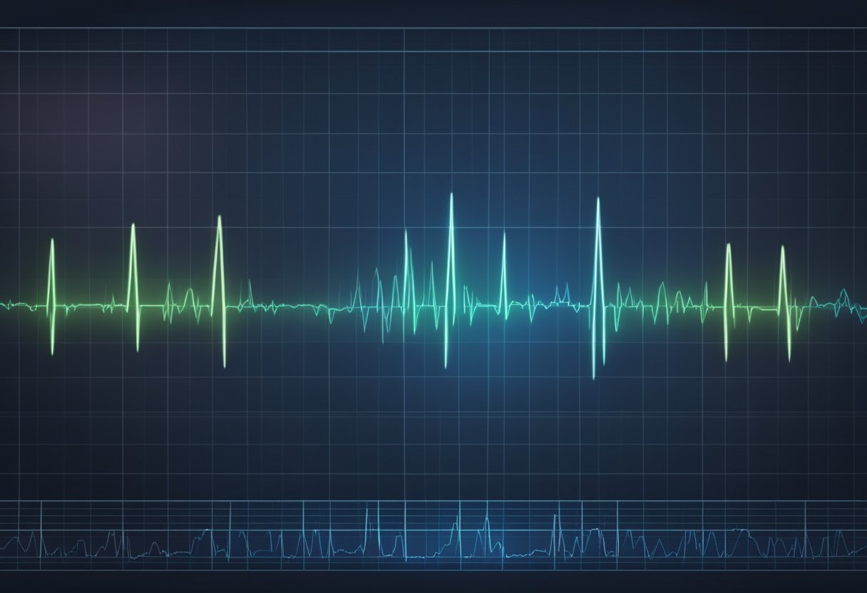 An ECG monitor displaying a heart block pattern with clear and distinct waves
