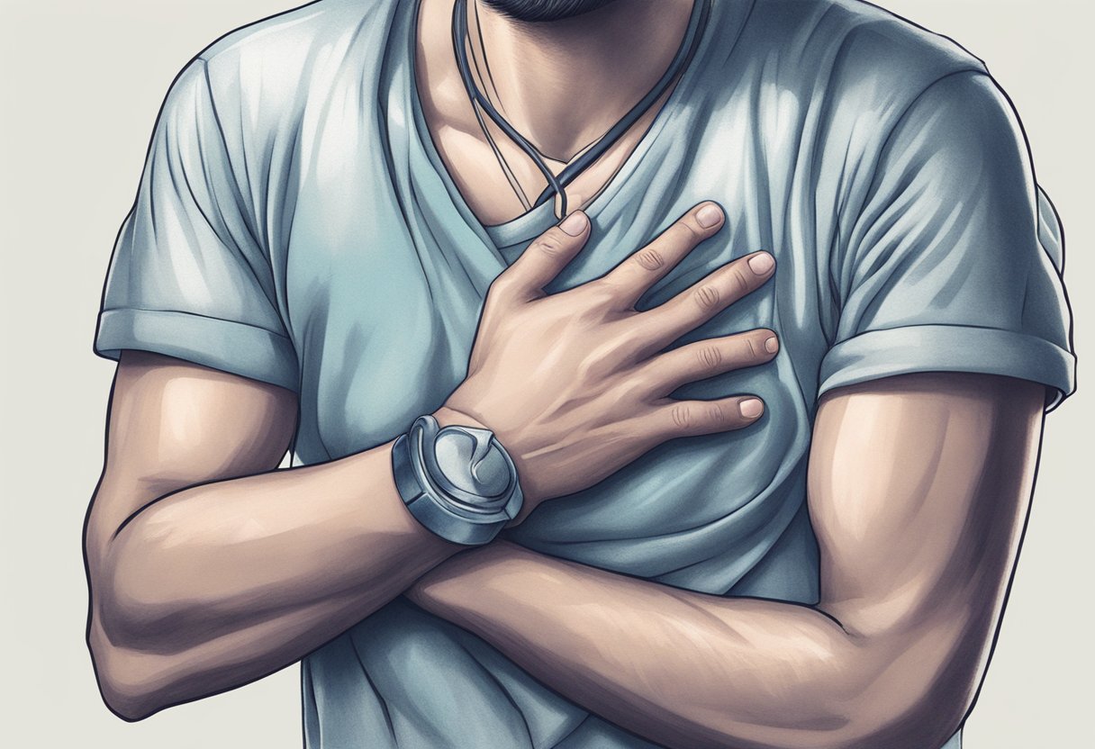 A person clutching their chest in pain after using rogaine