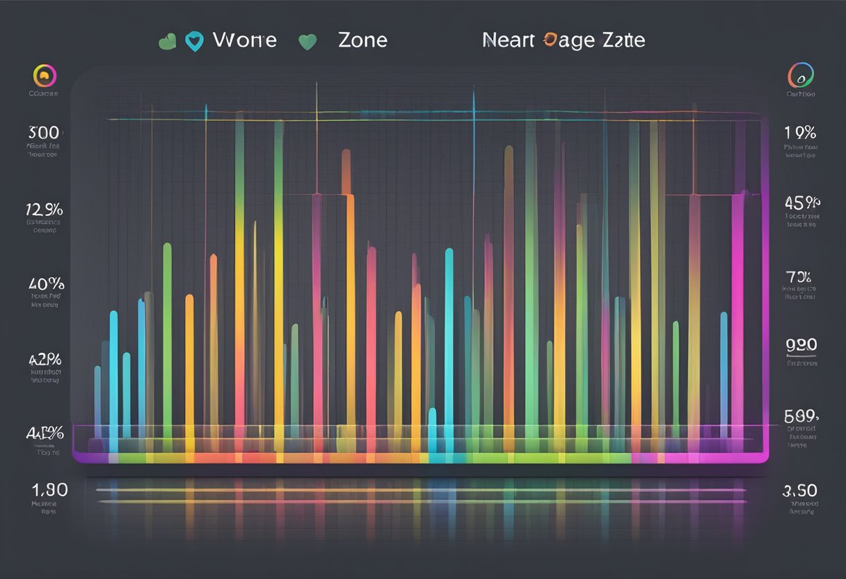 A colorful chart displays heart rate zones by age, with clear labels and distinct color coding for each zone
