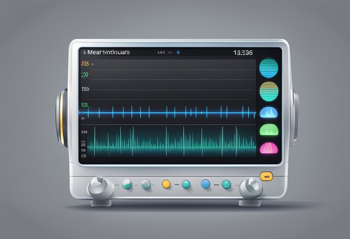 A heart monitor displays a steady rhythm, with age indicators nearby