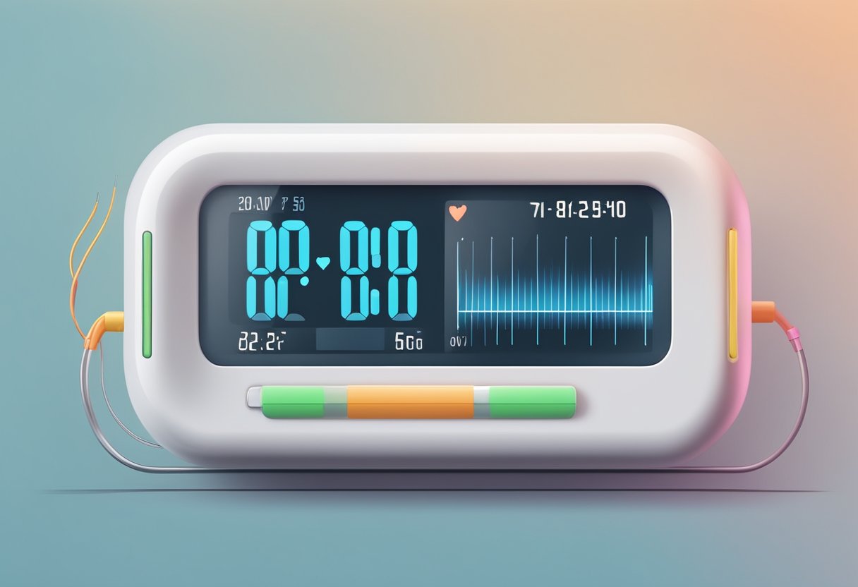 A thermometer rises while a heart rate monitor beeps faster