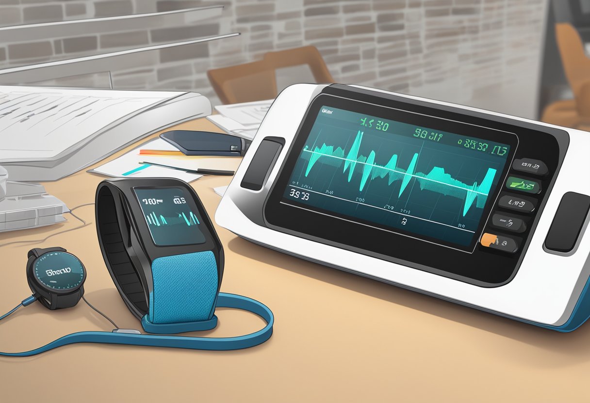A resting heart rate monitor sits on a table, with a height chart in the background