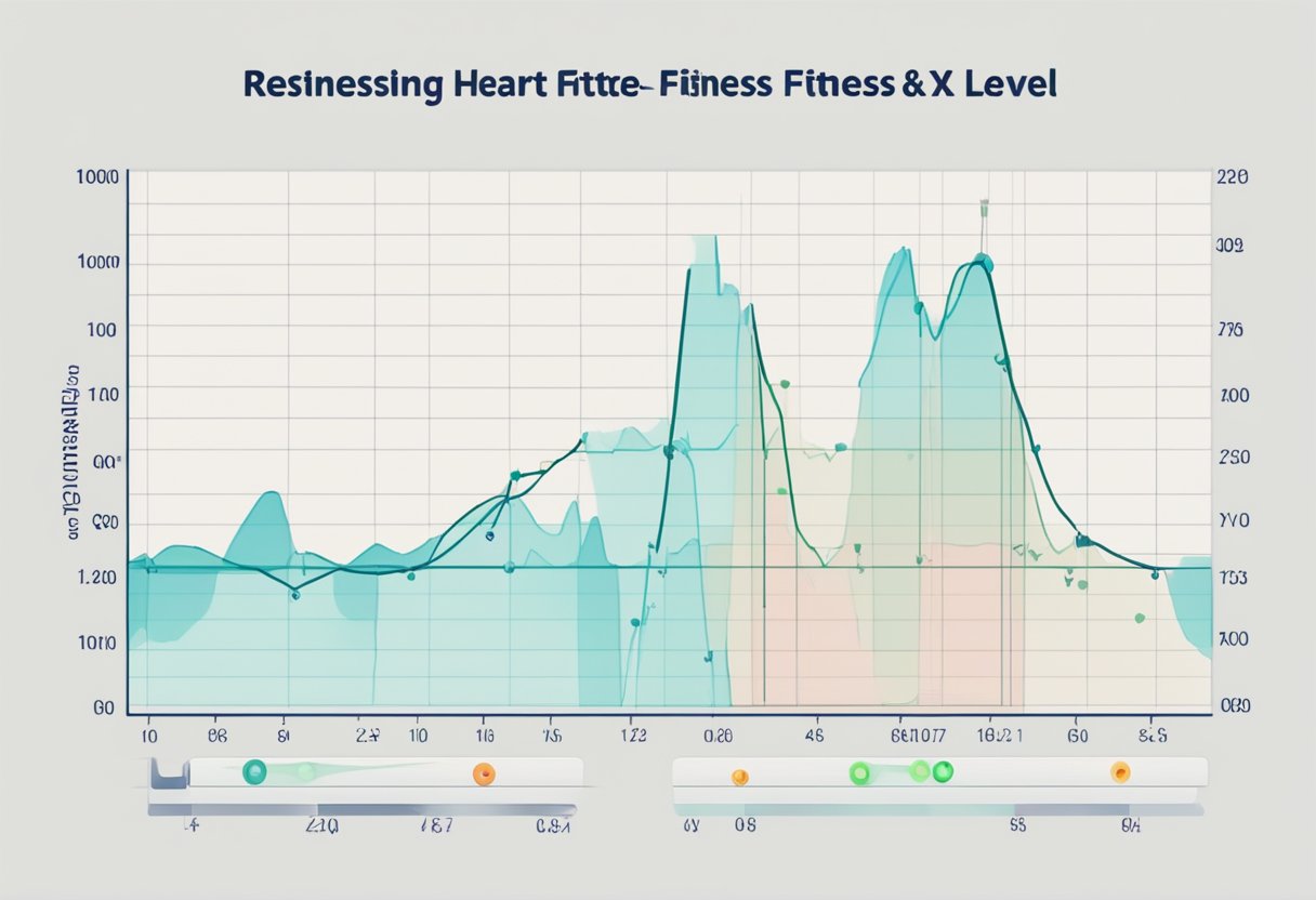 A graph showing a correlation between resting heart rate and fitness level, with the heart rate on the y-axis and the fitness level on the x-axis