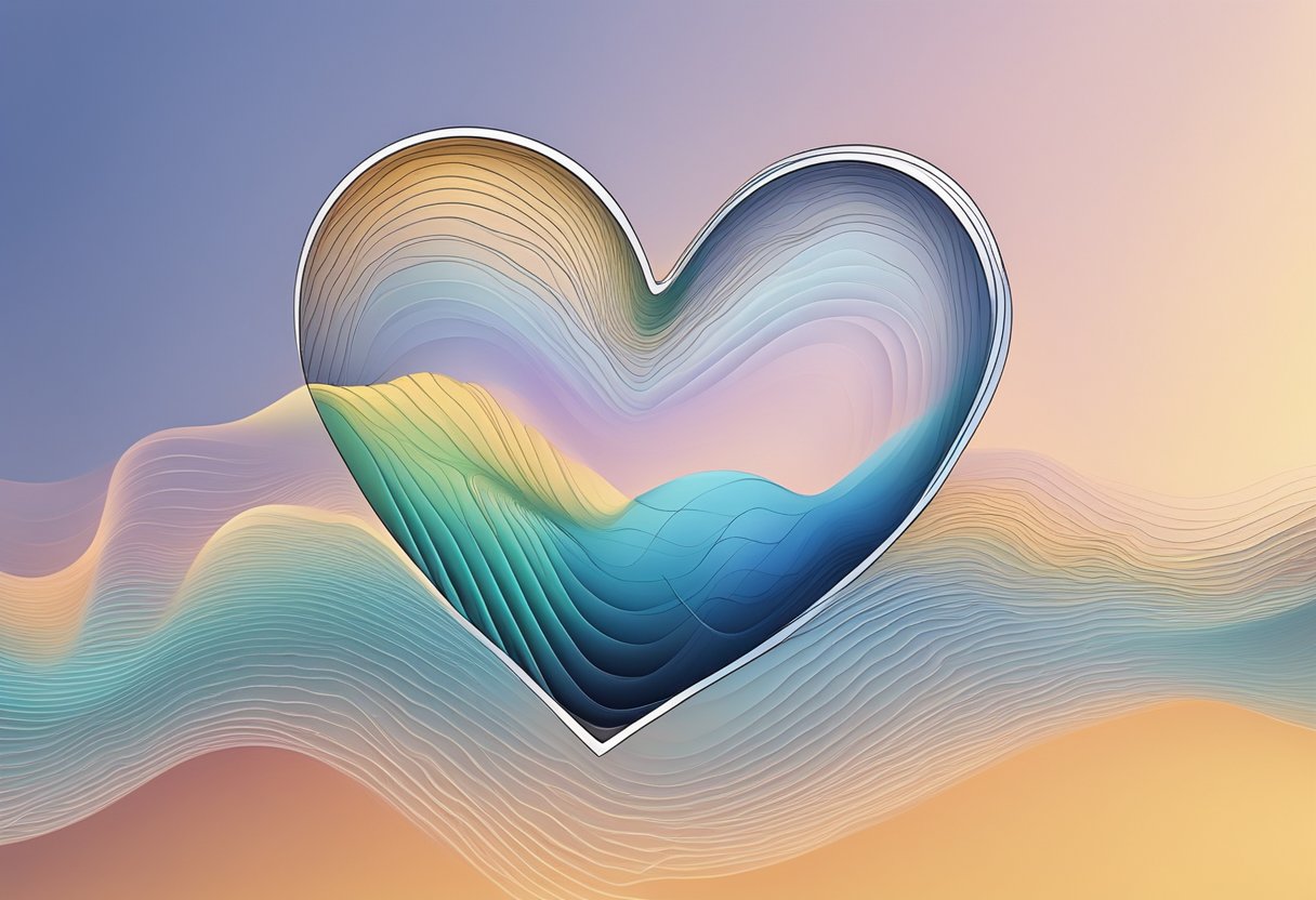 A heart-shaped object surrounded by fluctuating waves, symbolizing heart rate variability