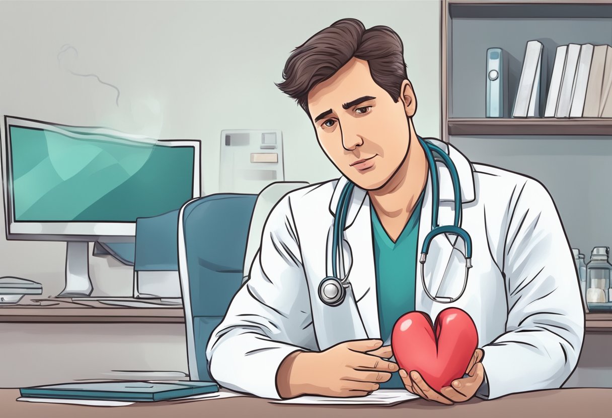 A doctor swiftly diagnoses and treats a sudden heart attack