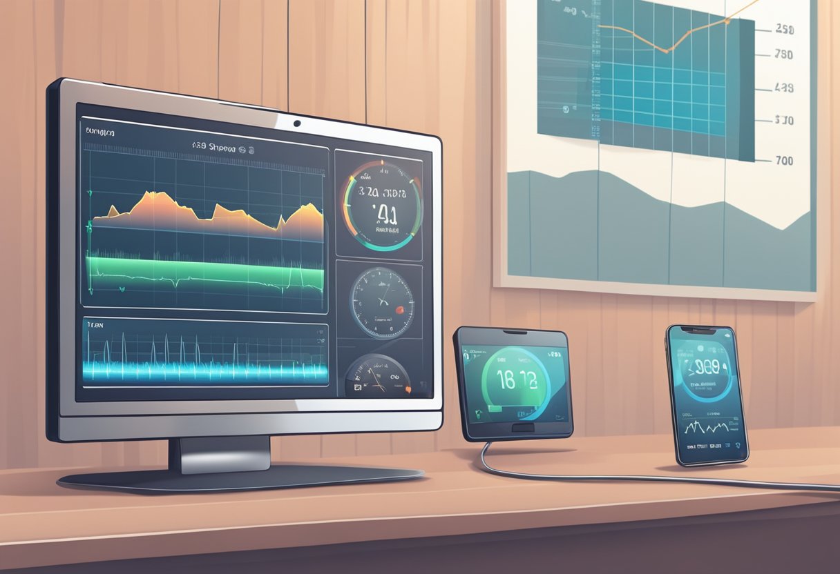 A heart rate monitor displays a resting heart rate measurement with a height chart in the background