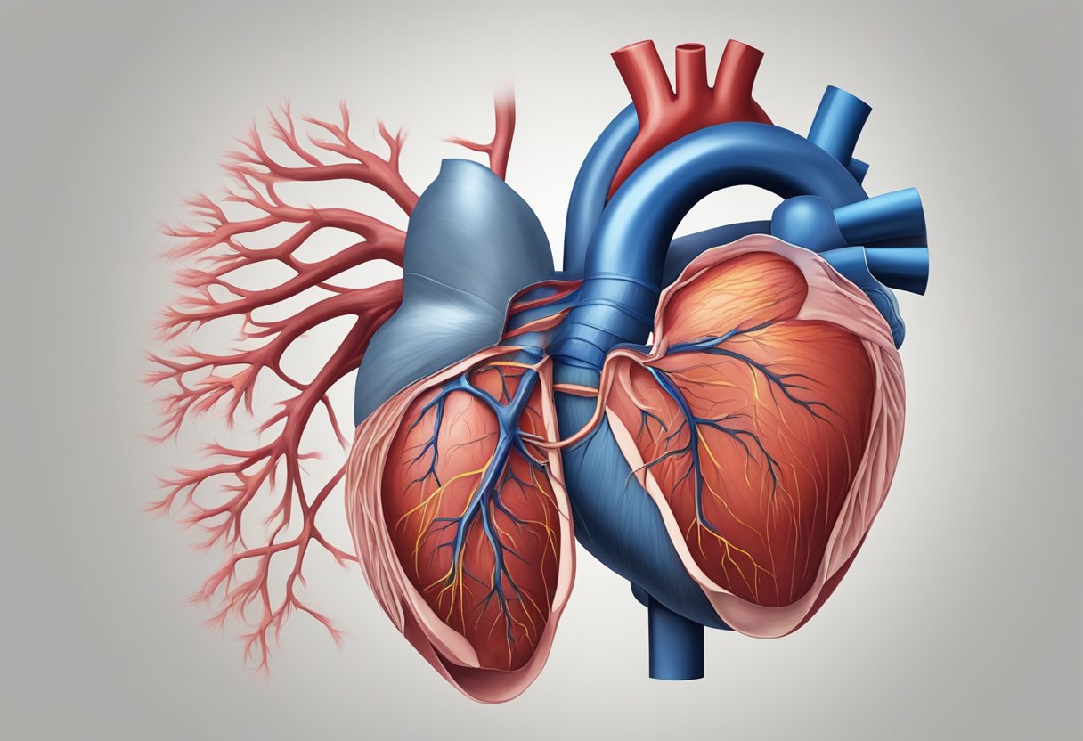 A heart with damaged muscles struggles to pump blood, causing fluid buildup in the lungs and body