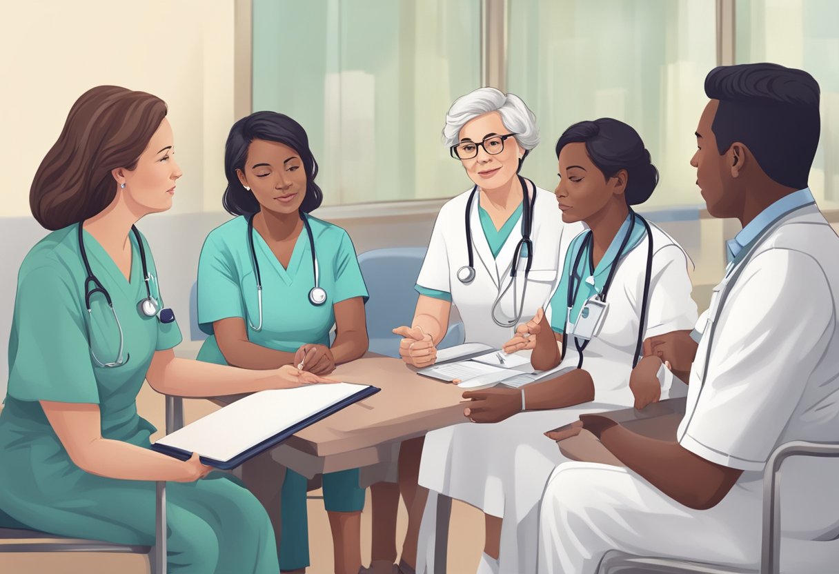 A nurse explains heart failure care to a group of patients