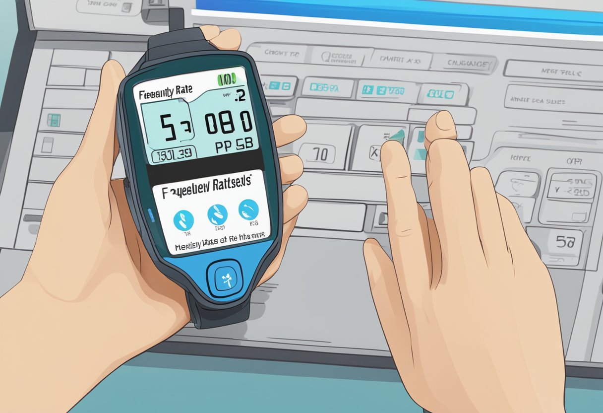 A heart rate monitor displaying "Frequently Asked Questions hpb heart rate" on a screen