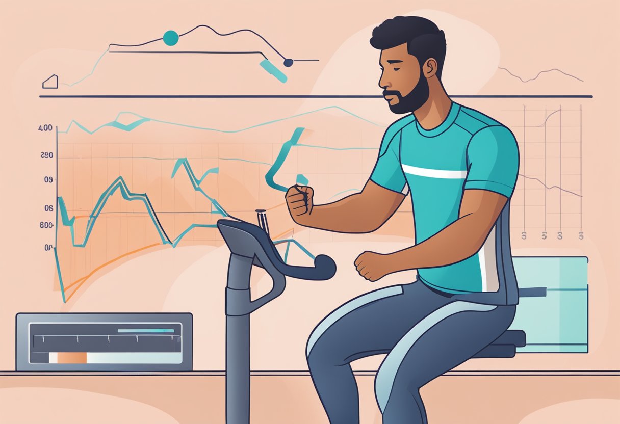 A heart rate monitor beeping faster as a person exercises, while a respiratory monitor shows increased inhalation and exhalation