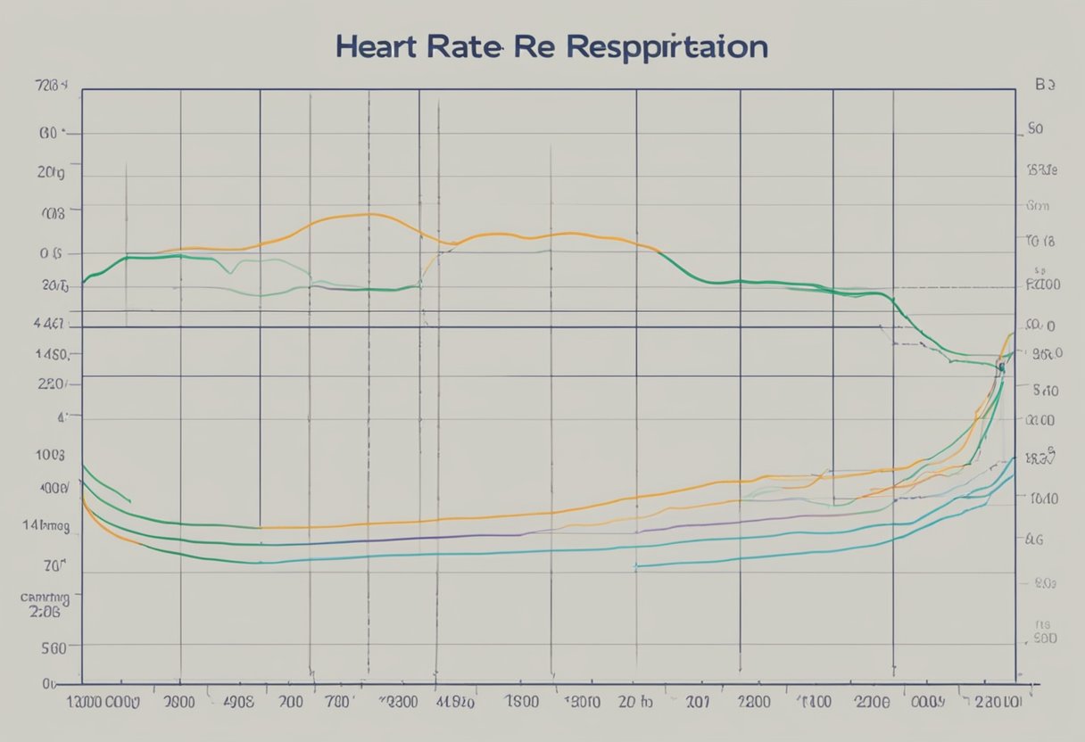 Heart rate and respiration are linked. As heart rate increases, respiration also increases. This can be depicted with a graph showing the simultaneous rise in heart rate and respiration