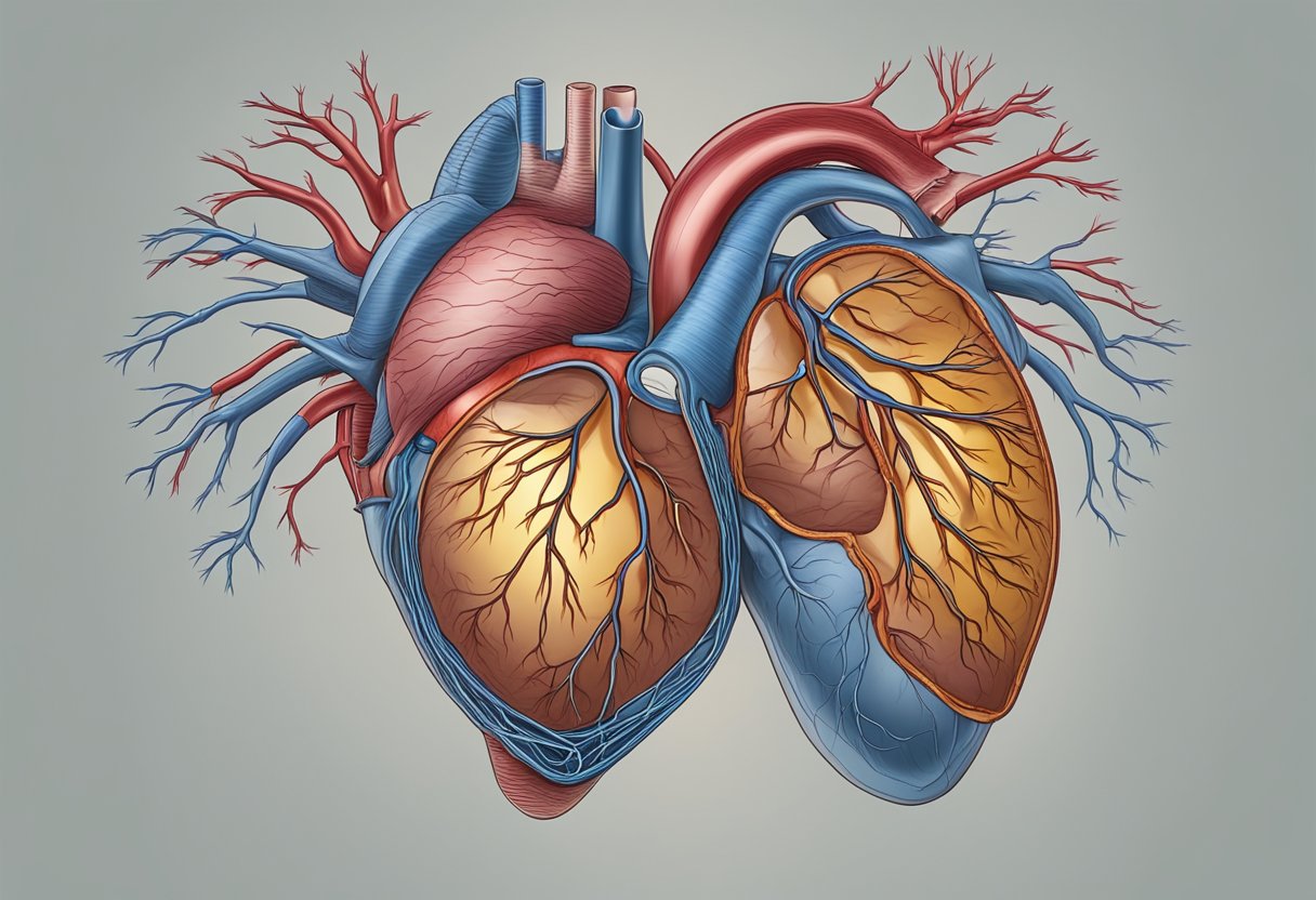 A heart with arteries clogged by plaque, leading to a stroke